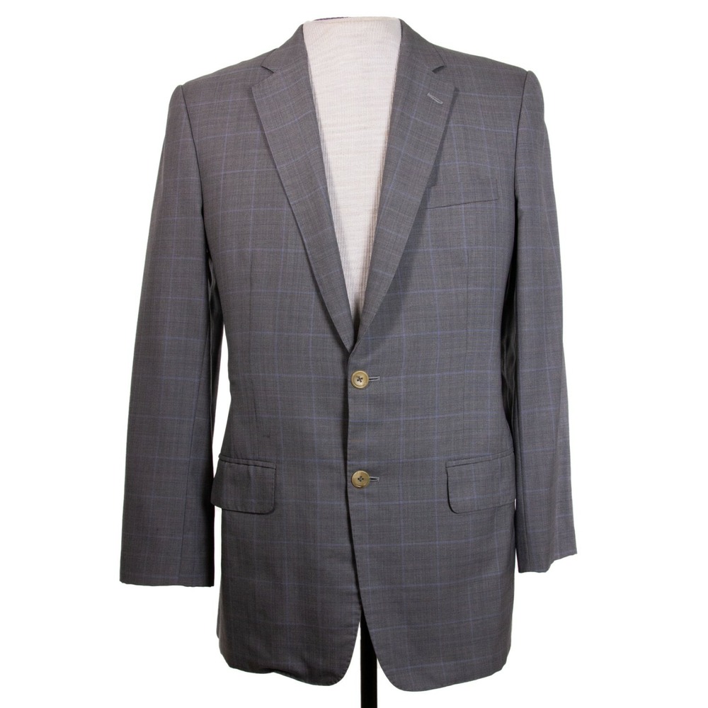 Ermenegildo Zegna Mens 38R Gray Windowpane Silk Wool Sports Coat Suit Jacket